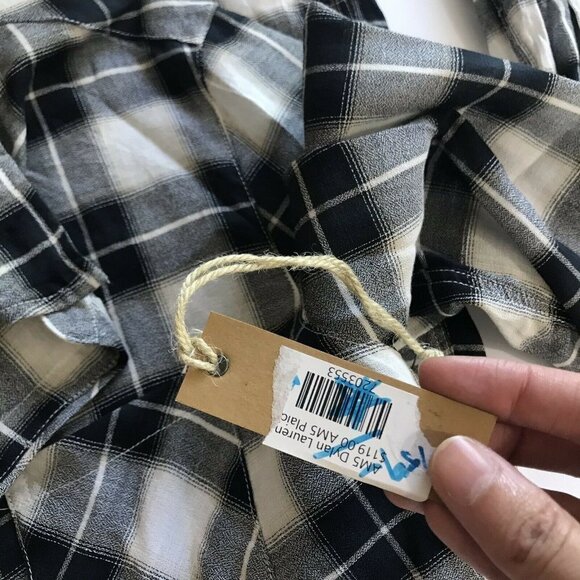 Dylan Top Women Medium Black White Plaid Button - Picture 7 of 7